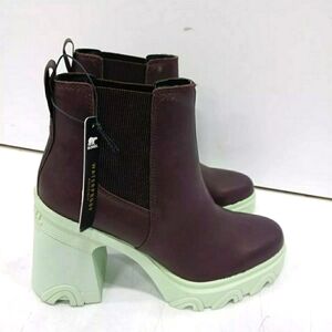 NEW Sorel Brex Women's Cinder/Sea Sprite Brex Heel Waterproof Boots Size 6.5
